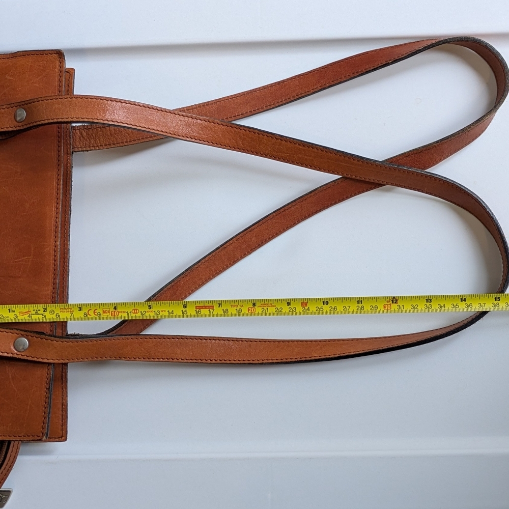 Leather Purse, Classic Brown Shoulder Bag w/ Pockets, Straps, Metallic Accents - Picture 12 of 13